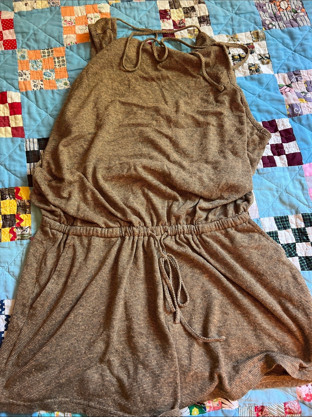 Prana Casual Lightweight Gray/Mustard Yellow Romper with Drawstring Waist